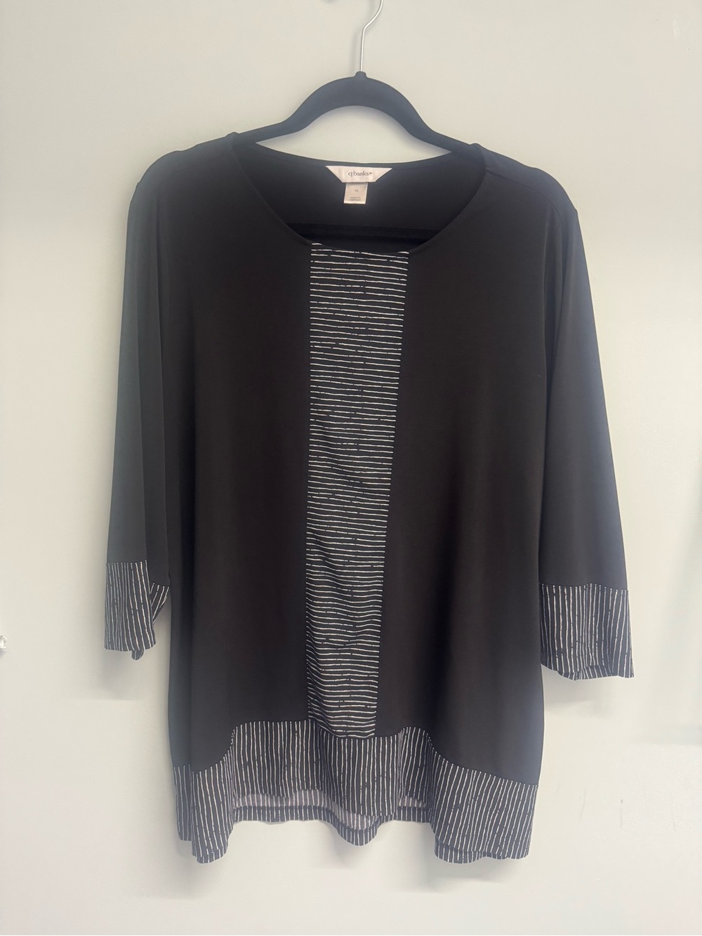 CJ Banks Black Top with White Striped Detail